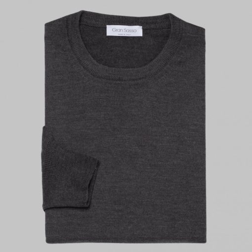 Gran Sasso - Slim fit wool roundneck sweater dark grey