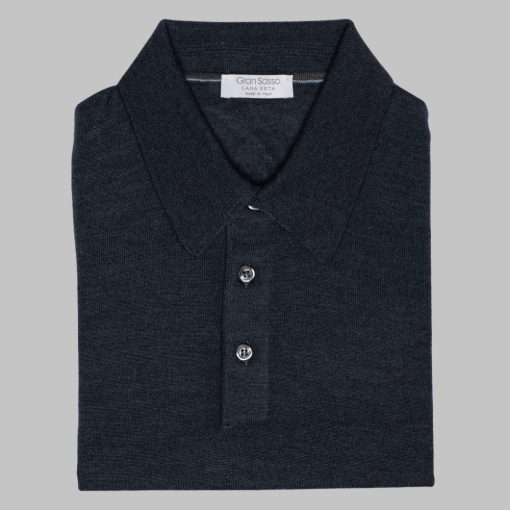 Gran Sasso - Wool/silk tennis sweater steel blue