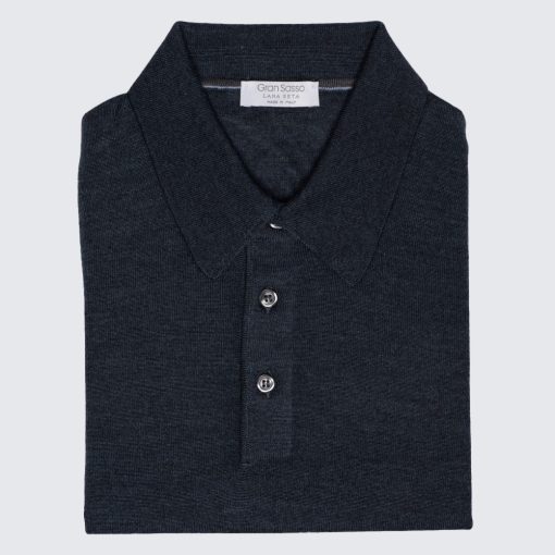 Gran Sasso - Gyapjú/selyem galléros pulóver acélkék