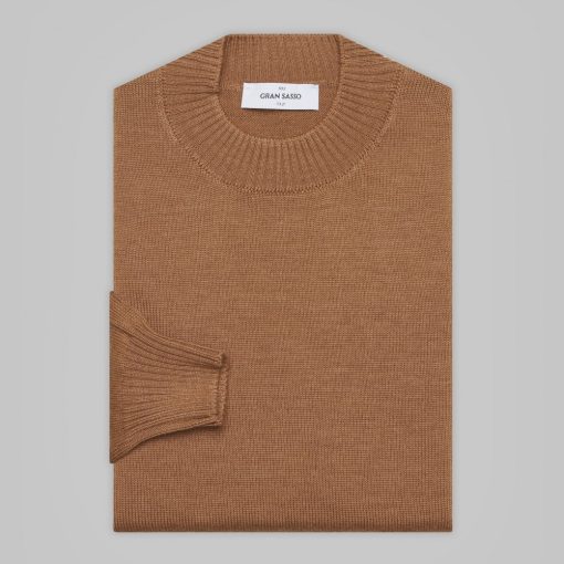 Gran Sasso -  Thick mock turtleneck wool sweater desert sand