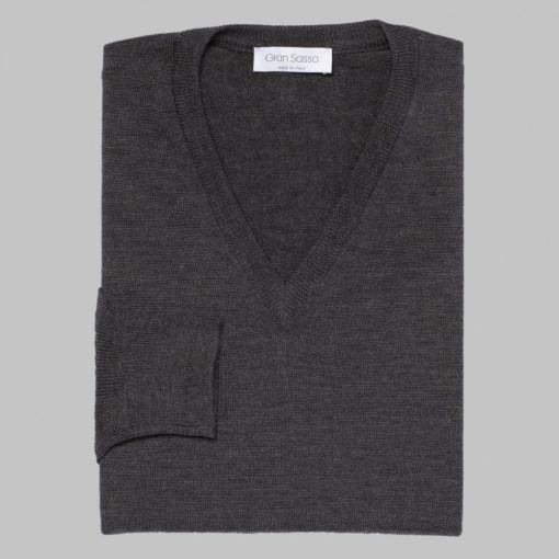 Gran Sasso - Wool V-neck sweater dark grey