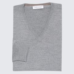 Gran Sasso - Slim fit wool V-neck sweater light grey