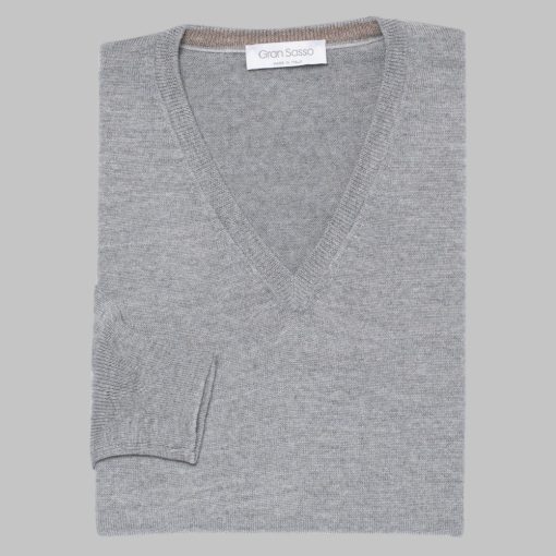 Gran Sasso - Slim fit wool V-neck sweater light grey