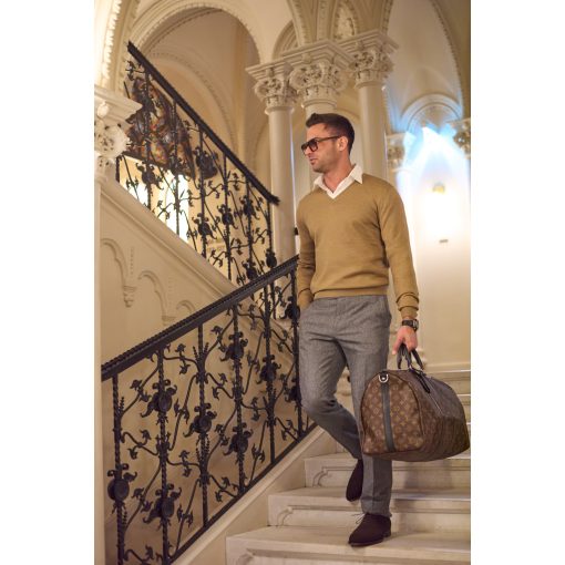 Gran Sasso - Slim fit wool V-neck sweater caramel