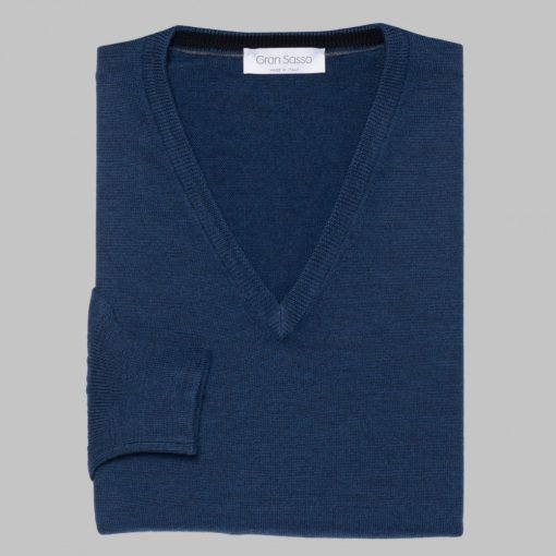 Gran Sasso - Slim fit wool V-neck sweater bright blue