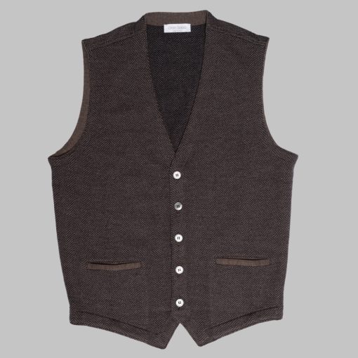 Gran Sasso - Knitted herringbone waistcoat barna