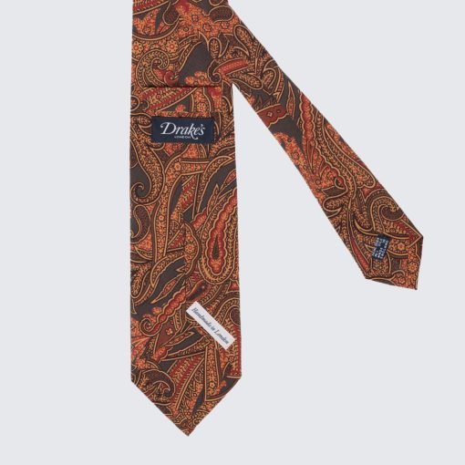 Drake's - Kasmírmintás nyakkendő narancssárga