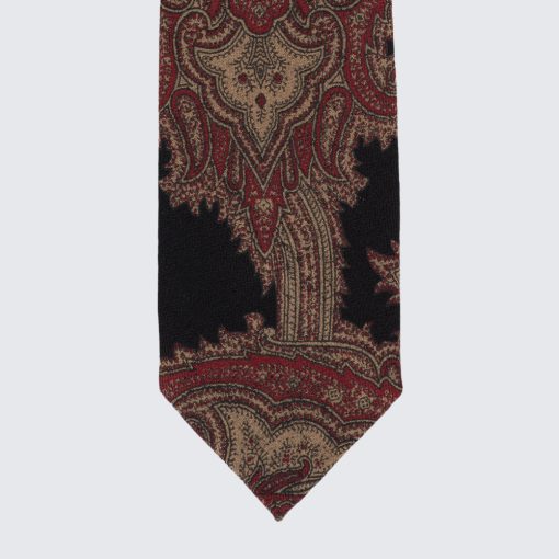 Drake's - Kasmírmintás gyapjú nyakkendő fekete/piros