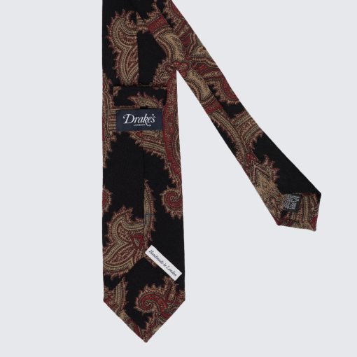 Drake's - Kasmírmintás gyapjú nyakkendő fekete/piros