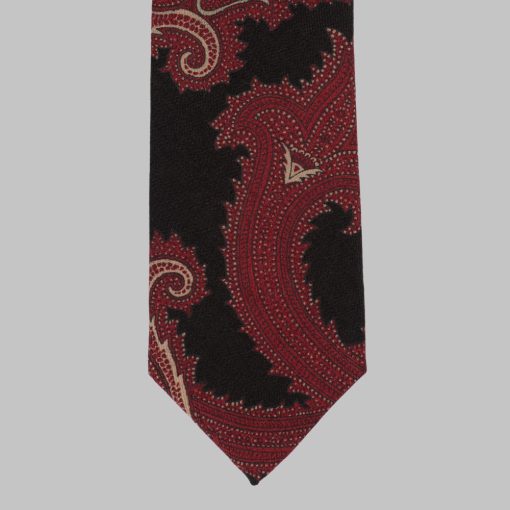 Drake's - Paisley printed tie in wool red/black