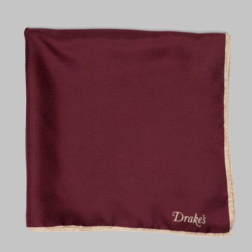 Drake's - Shoestring silk pocket square burgundy