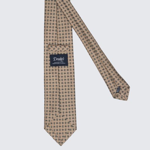 Drake's - Apró kasmírmintás nyomtatott nyakkendő khaki