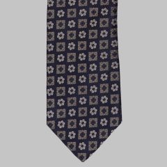 Drake's - Woven medalion motif tie navy/grey