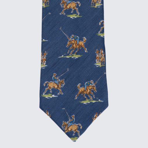 Drake's - Lovaspóló mintázatú nyakkendő kék