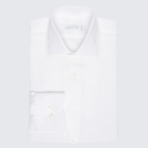 Simon Skottowe - LINEN SPREAD COLLAR SEMI SLIM SHIRT WHITE