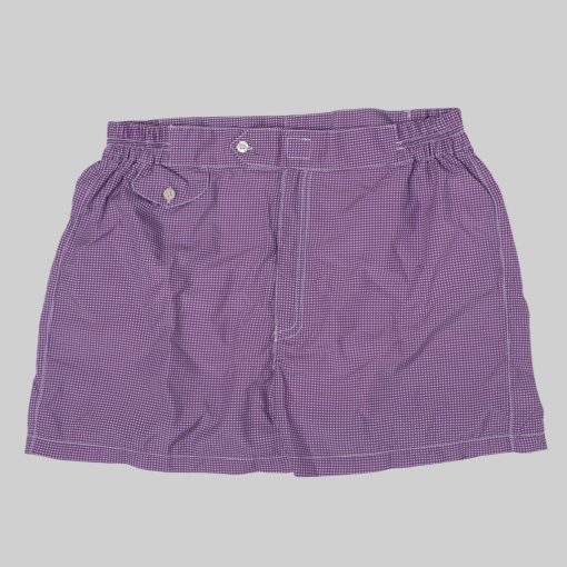 Petronius 1926 – Houndstooth Pattern Swim Shorts, Dark Purple and White