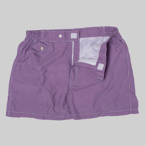 Petronius 1926 – Houndstooth Pattern Swim Shorts, Dark Purple and White