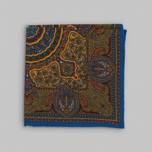 Petronius 1926 - Mandala motif pocket square blue/yellow/green