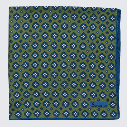 Petronius 1926 - Apró virágmintás díszzsebkendő zöld/kék/fehér