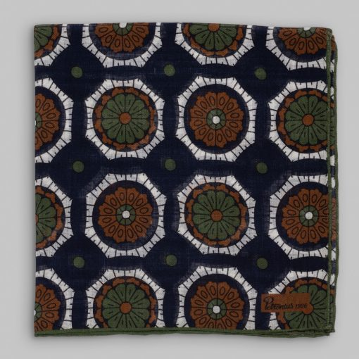Petronius 1926 - Flower motif pocket square blue/green/brown