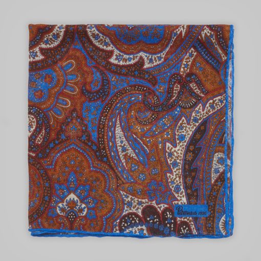 Petronius 1926 - Kasmírmintás díszzsebkendő kék/narancs