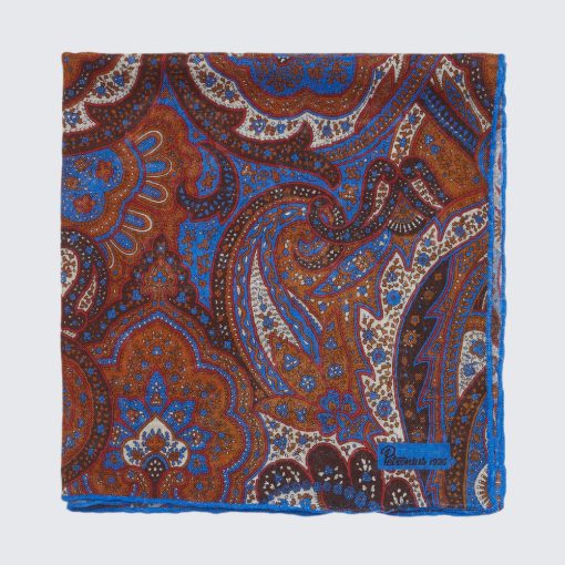 Petronius 1926 - Kasmírmintás díszzsebkendő kék/narancs