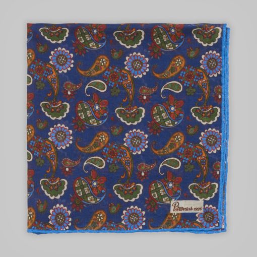 Petronius 1926 - Kasmírmintás és virágos díszzsebkendő kék/zöld/narancs