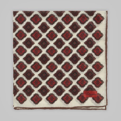 Petronius 1926 - Mirror pattern pocket square brown/red/cream