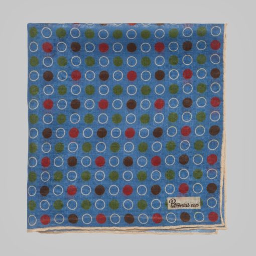 Petronius 1926 - Dots and circles pocket square blue/brown/red/green