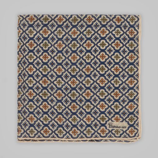 Petronius 1926 - Vintage pattern pocket square blue/cream