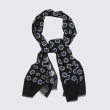 Petronius 1926 - Schal mit doppeltem Blumenmotiv, Dunkelgrün/Französischblau/Weiß