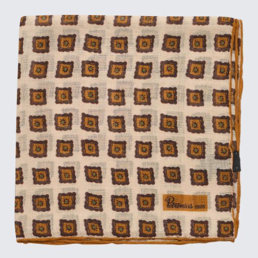 Petronius 1926  -  Geometrikus Mintás Díszzsebkendő, Bézs-Barna