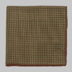  Petronius 1926 – Olive Green Pocket Square with Brown Micro Pattern