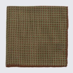   Petronius 1926 – Olive Green Pocket Square with Brown Micro Pattern