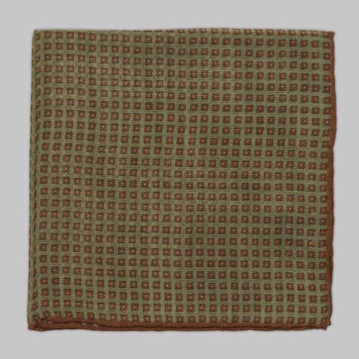 Petronius 1926 – Olive Green Pocket Square with Brown Micro Pattern