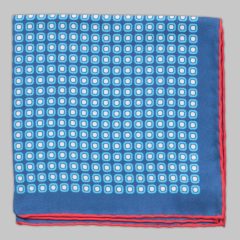   Petronius 1926 – Blue Pocket Square with Red Border and Geometric Pattern
