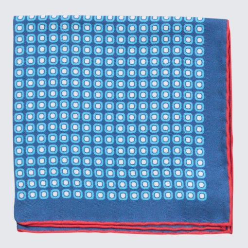Petronius 1926 – Kék díszzsebkendő piros szegéllyel és geometrikus mintával