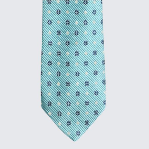 Petronius 1926 - selyem nyakkendő apró virág mintával akvamarin kék